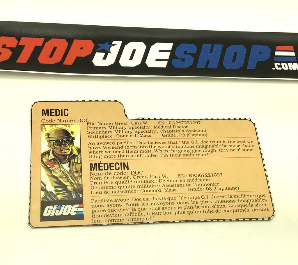 1983 VINTAGE ARAH G.I. JOE DOC V1 FRENCH CANADIAN FILE CARD