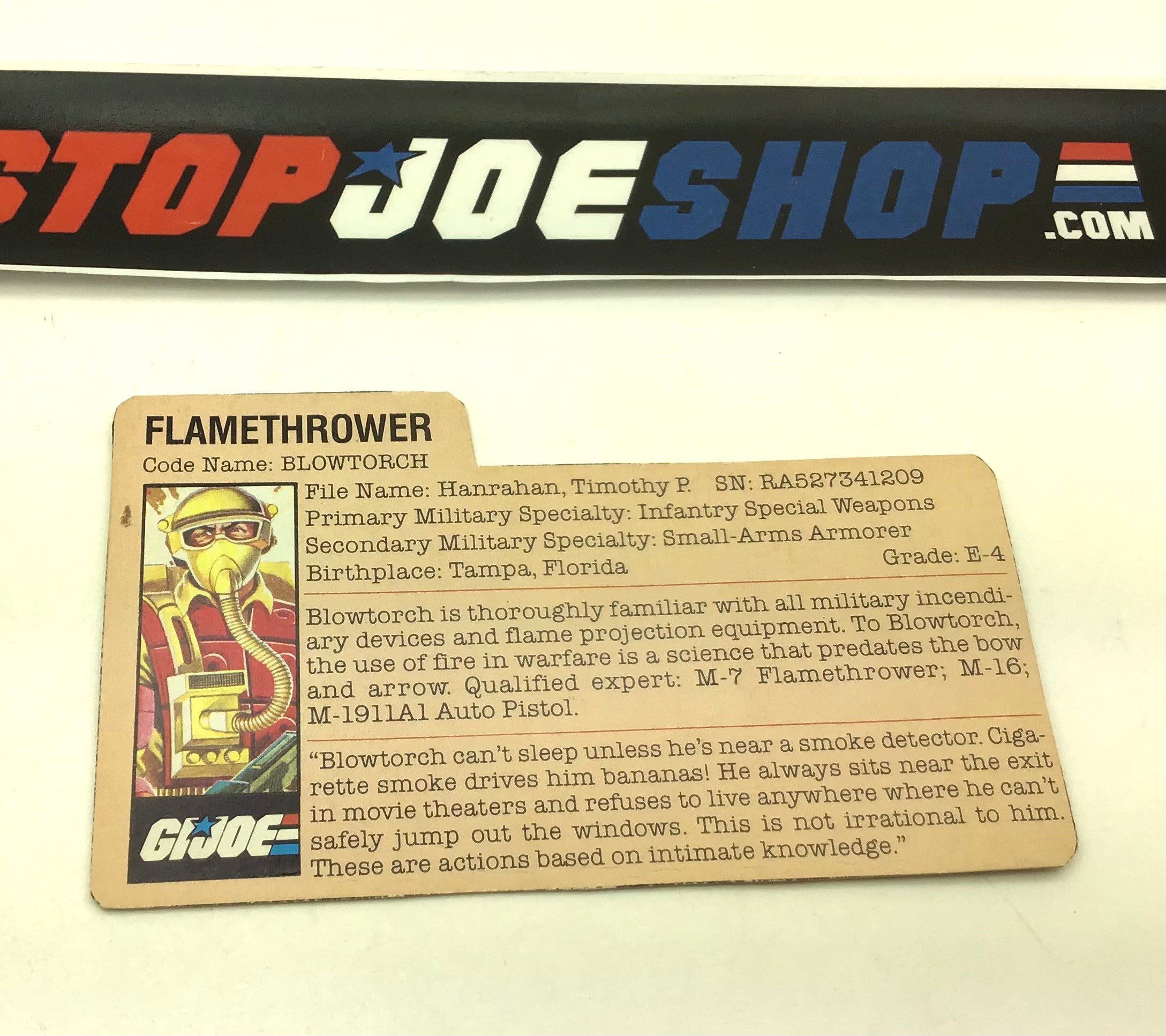flamethrower graded cards 1984 VINTAGE ARAH BLOWTORCH V1 FILE CARD (e) – THE G.I. JOE SHOP @ ONESTOPJOESHOP.COM