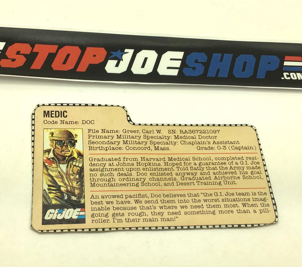 1983 VINTAGE ARAH G.I. JOE DOC V1 FILE CARD (f)