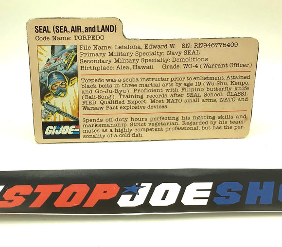 1983 VINTAGE ARAH G.I. JOE TORPEDO V1 FILE CARD (f)