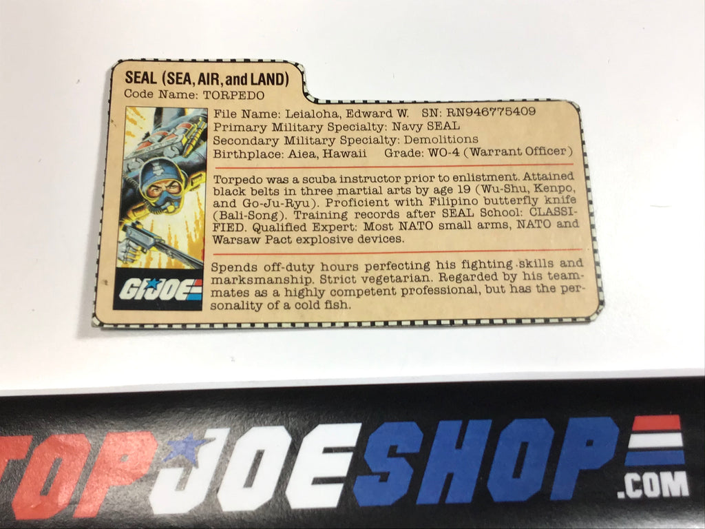 1983 VINTAGE ARAH G.I. JOE TORPEDO V1 FILE CARD (d)