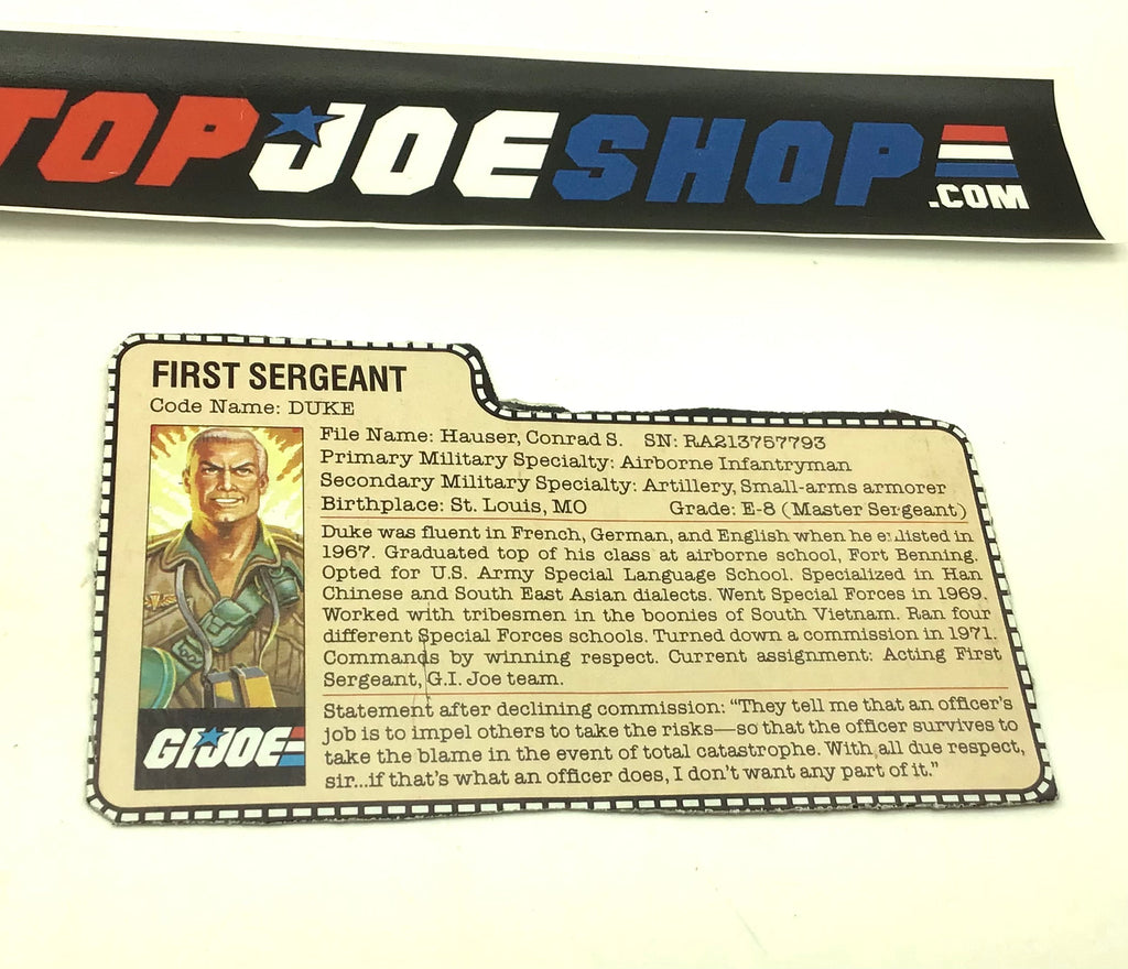 1984 VINTAGE ARAH G.I. JOE DUKE V1 FILE CARD (e)