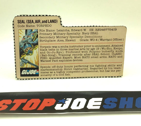 1983 VINTAGE ARAH G.I. JOE TORPEDO V1 FILE CARD (i)