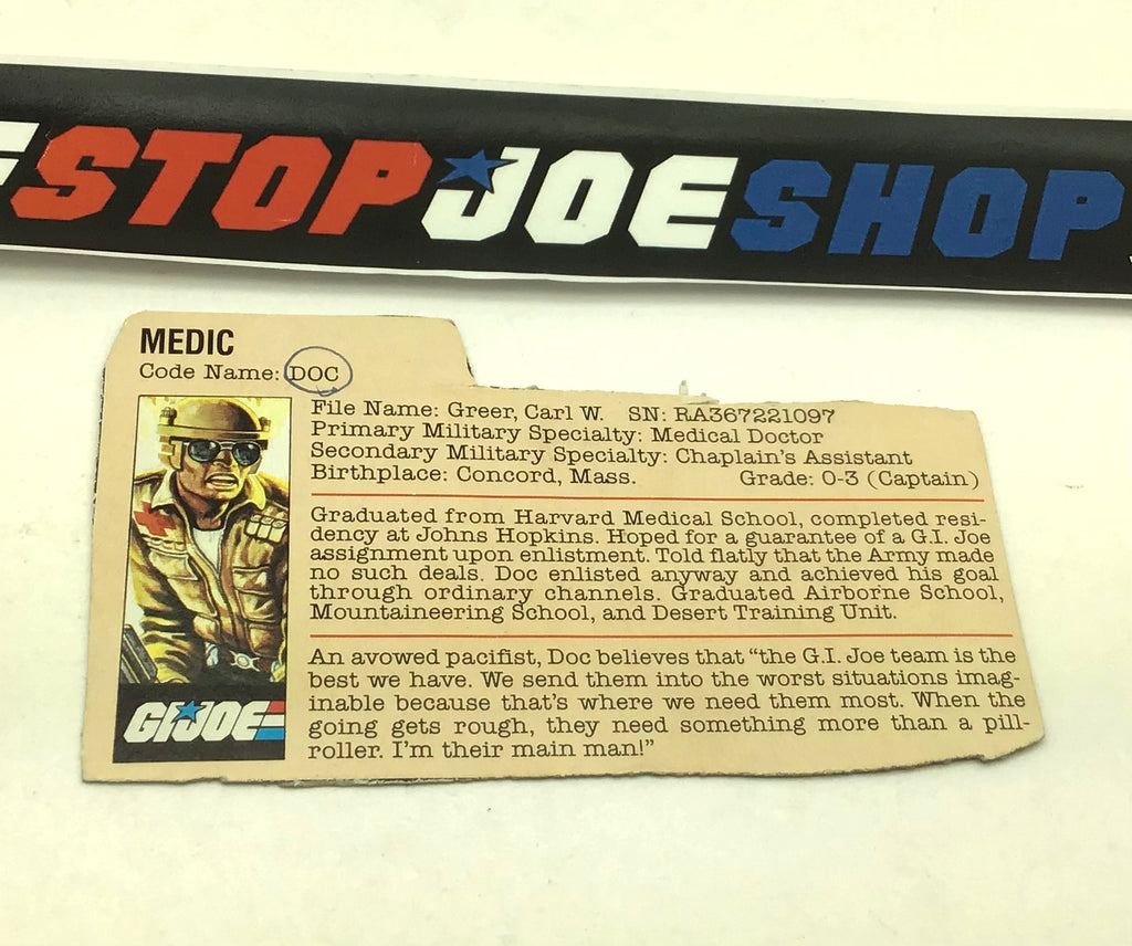 1983 VINTAGE ARAH G.I. JOE DOC V1 FILE CARD (g)