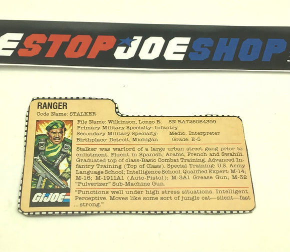 1982 VINTAGE ARAH G.I. JOE STALKER V1 FILE CARD (c)