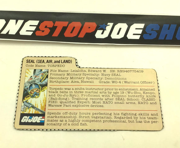 1983 VINTAGE ARAH G.I. JOE TORPEDO V1 FILE CARD (o)