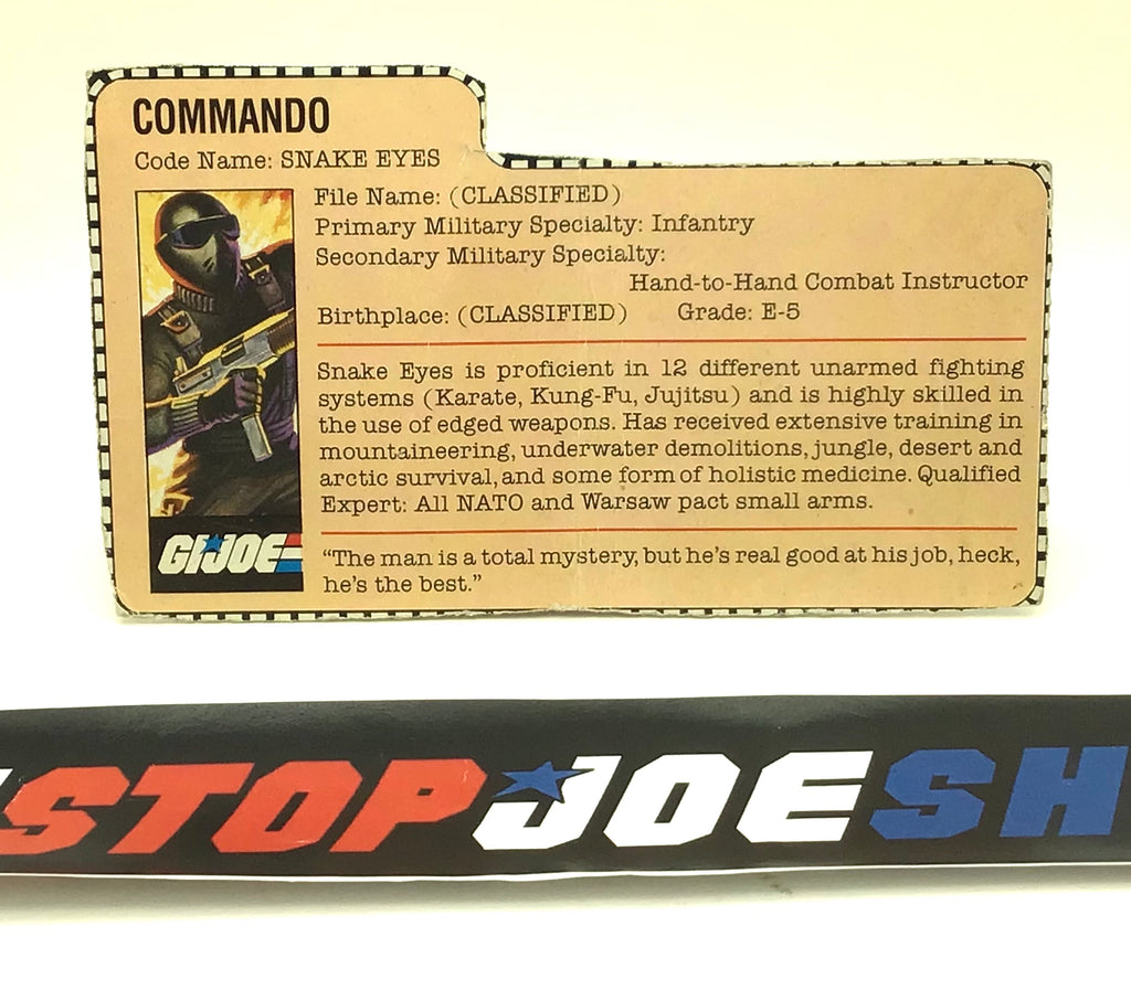 1982 VINTAGE ARAH G.I. JOE SNAKE EYES V1 FILE CARD (a)
