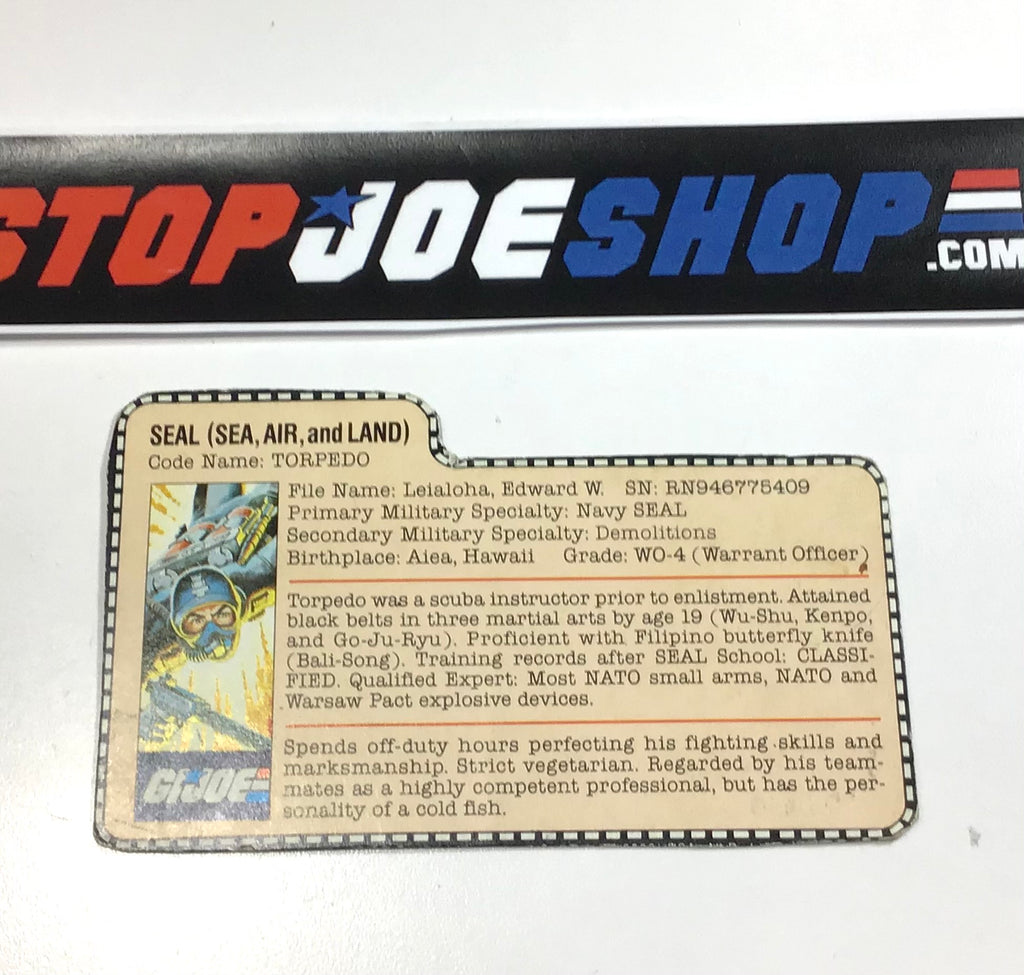 1983 VINTAGE ARAH G.I. JOE TORPEDO V1 FILE CARD (c)