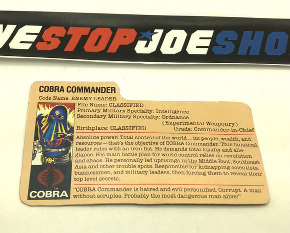 1984 VINTAGE ARAH COBRA COMMANDER V2 FILE CARD (k)