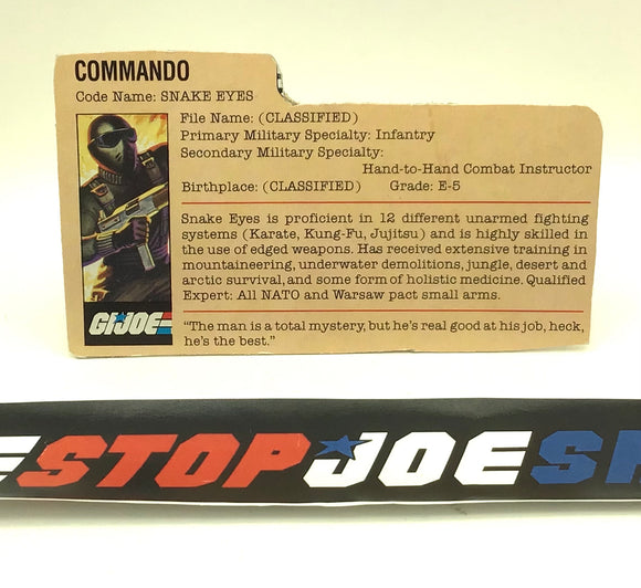 1982 VINTAGE ARAH G.I. JOE SNAKE EYES V1 COMMANDER OFFER FILE CARD (b)