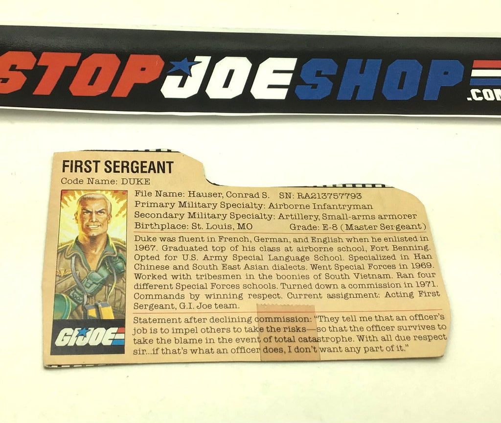 1984 VINTAGE ARAH G.I. JOE DUKE V1 FILE CARD (b)