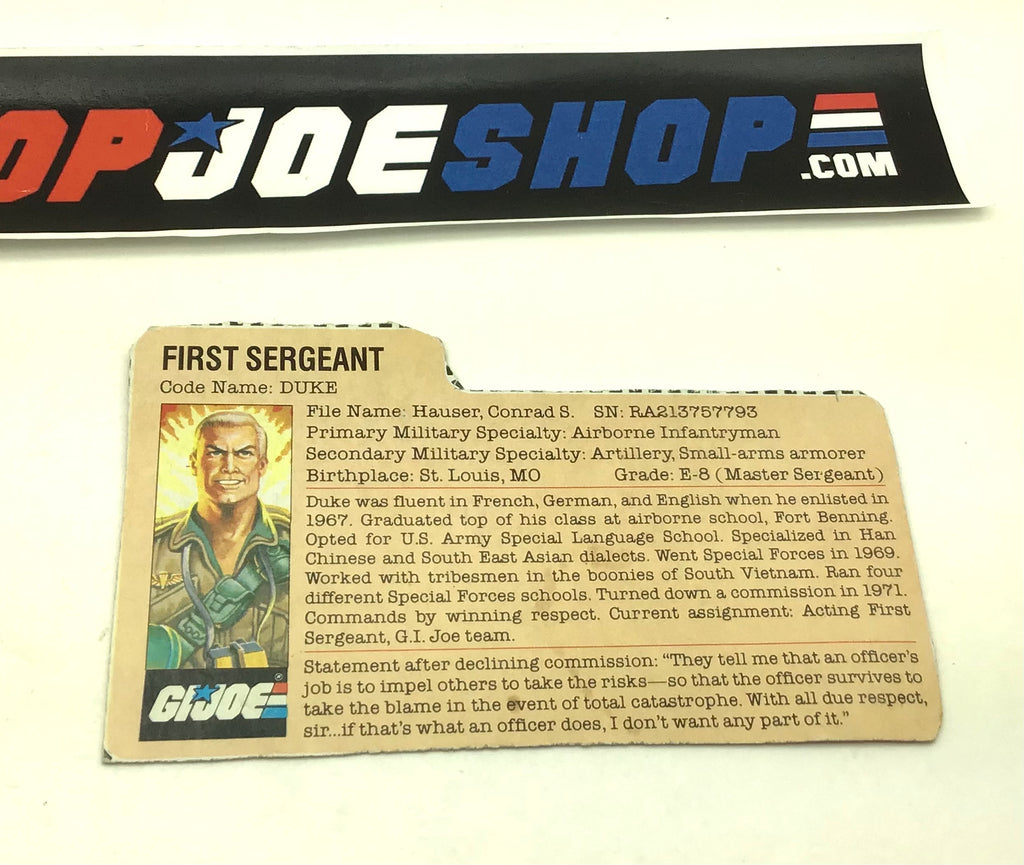 1983 - 87 VINTAGE ARAH G.I. JOE DUKE V1 MAIL IN RED BACK FILE CARD