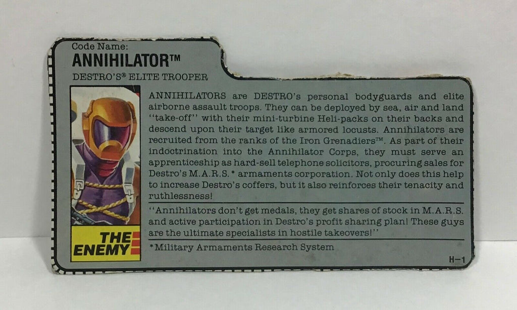 1989 VINTAGE ARAH ANNIHILATOR V1 FILE CARD (a)